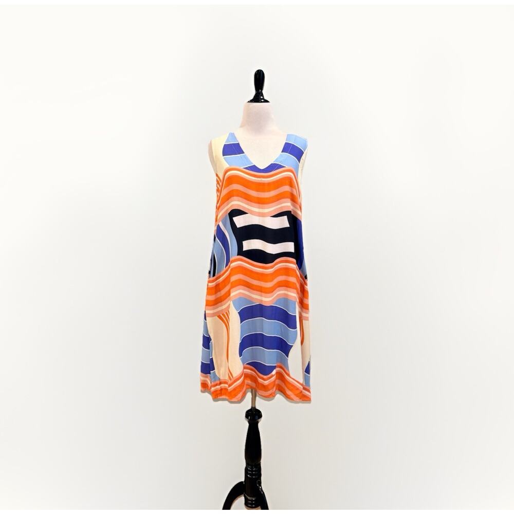 Uncle Frank Artsy Boho Mod Waves Print Dress Multicolor Knee Length Medium